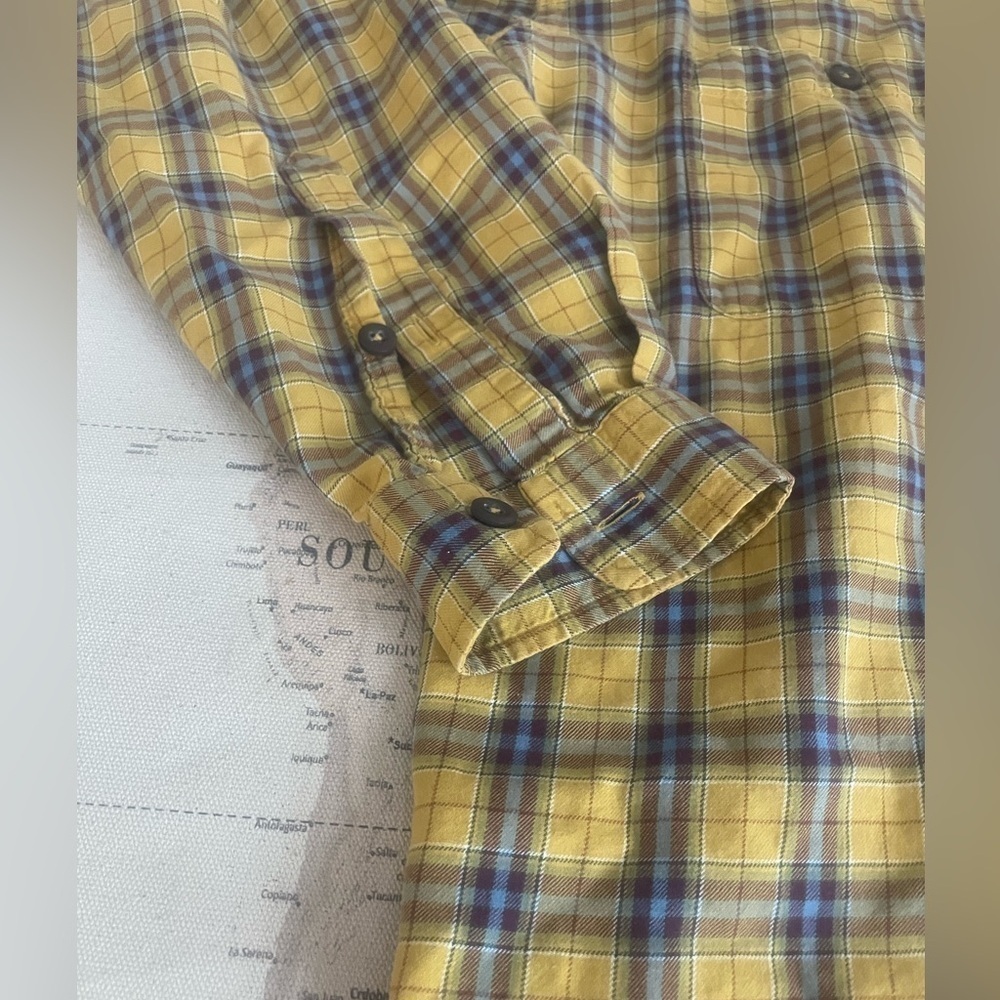 Patagonia Organic Cotton Button Up Long Sleeve Plaid Shirt Yellow Blue Size L - Picture 2 of 6